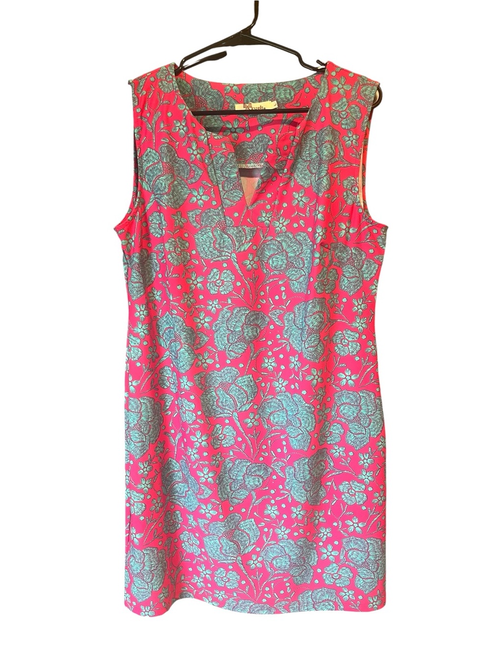 Aryeh Hot Pink Floral Mini Dress with Aqua Pattern